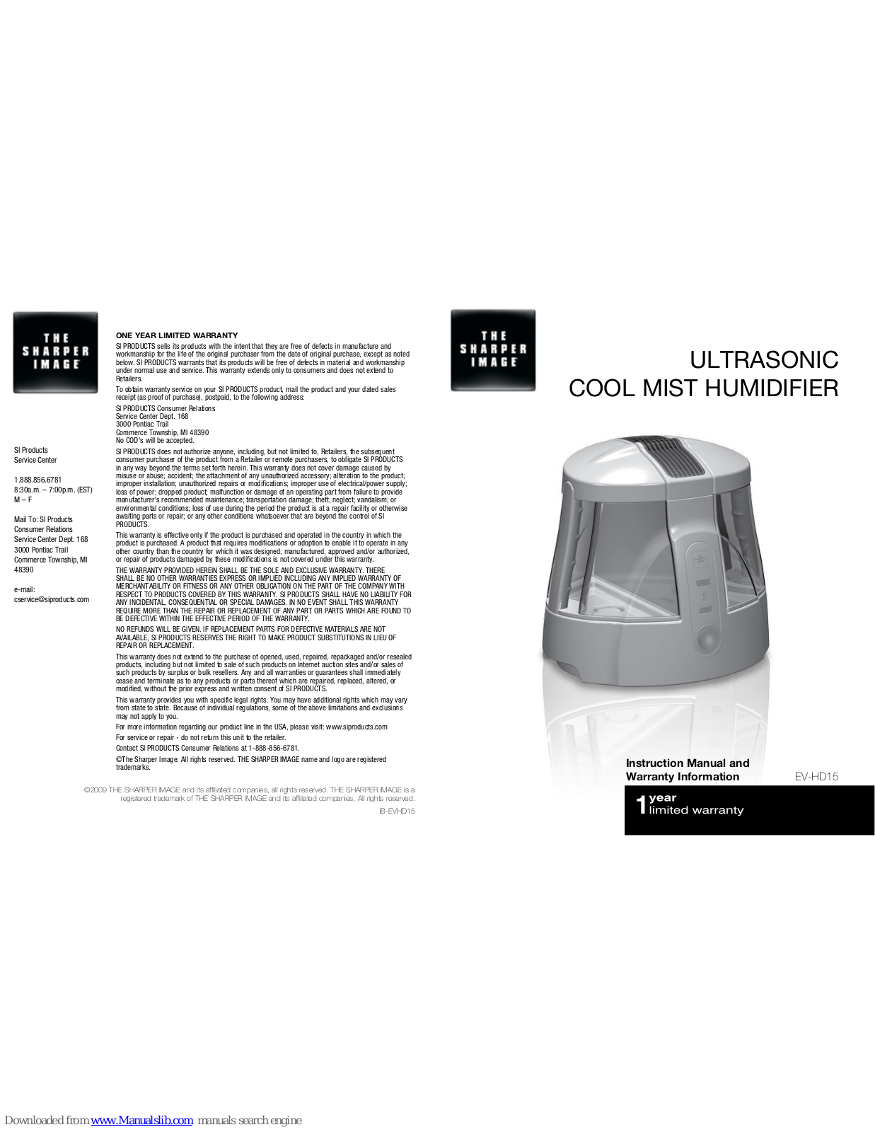 Sharper Image EV-HD15 Instruction Manual