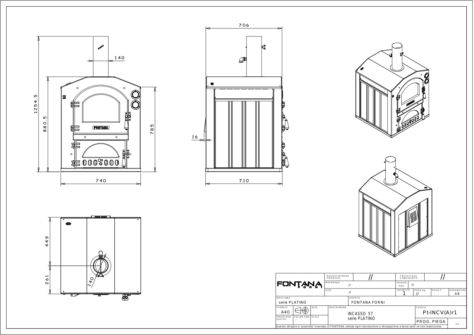 Fontana Forni CAINC57V Dimensions drawing