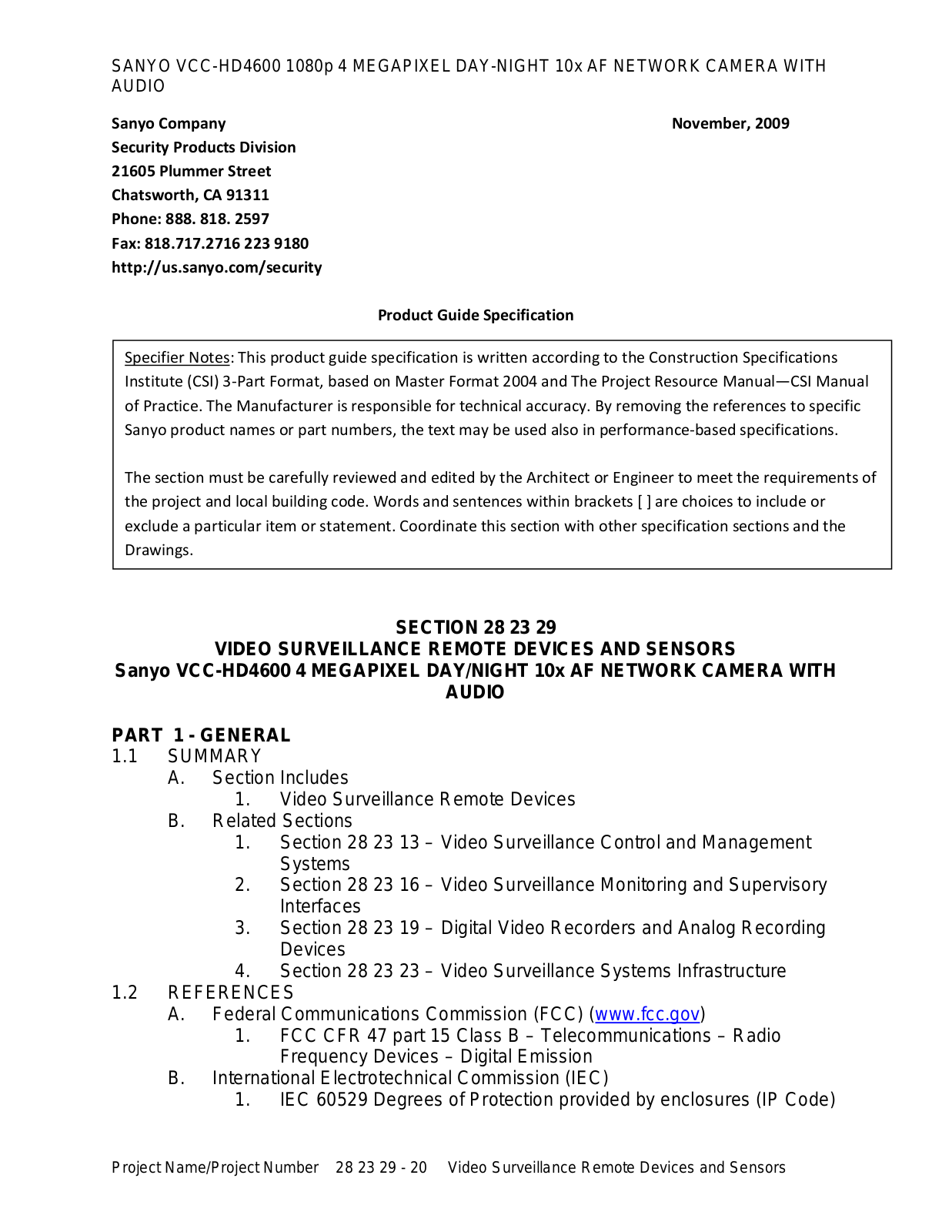 Sanyo VCC-HD4600 User Manual