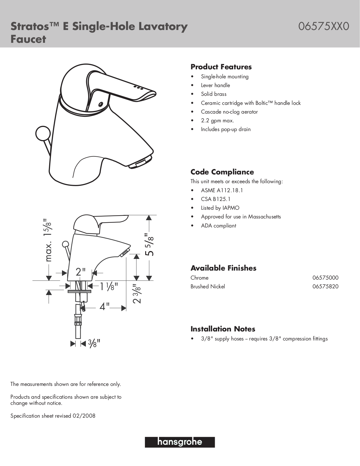 Hans Grohe 06575XX0 User Manual