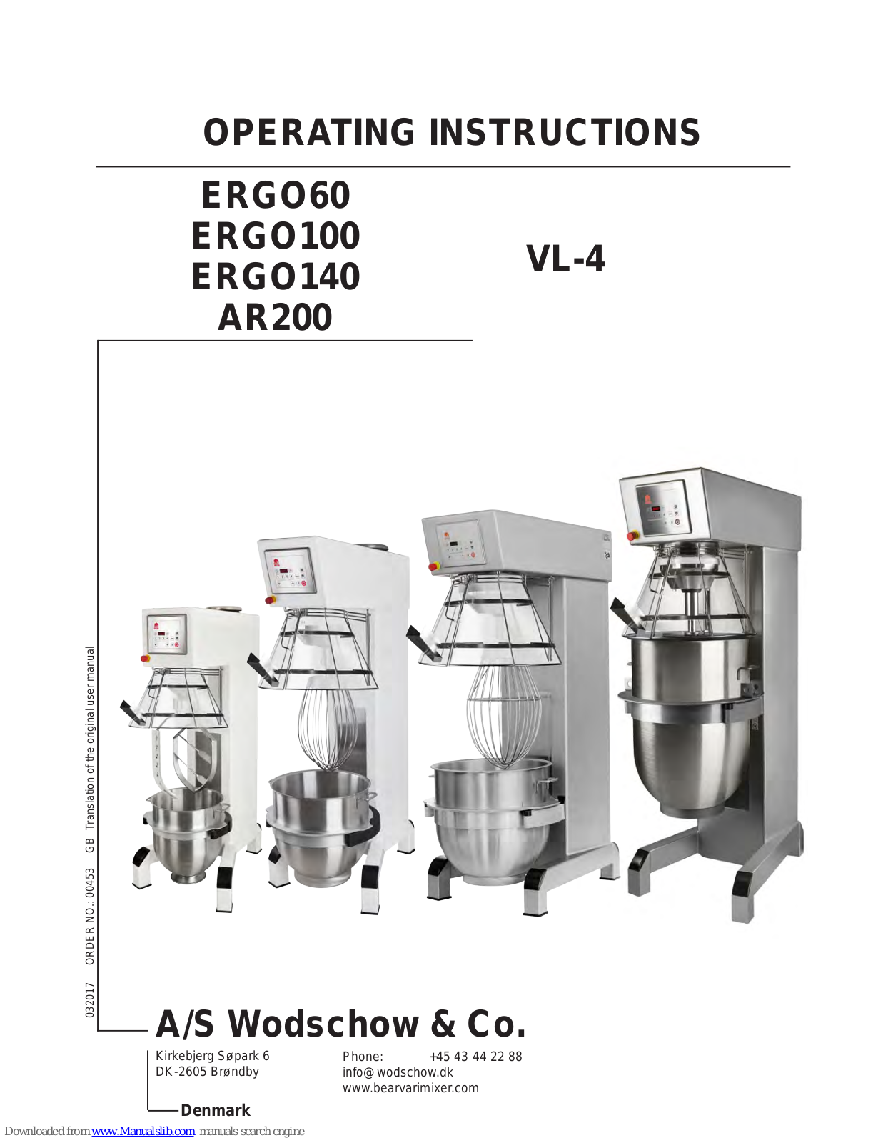 Varimixer ERGO100, ERGO140, ERGO60, VL-4, AR200 Operating Instructions Manual