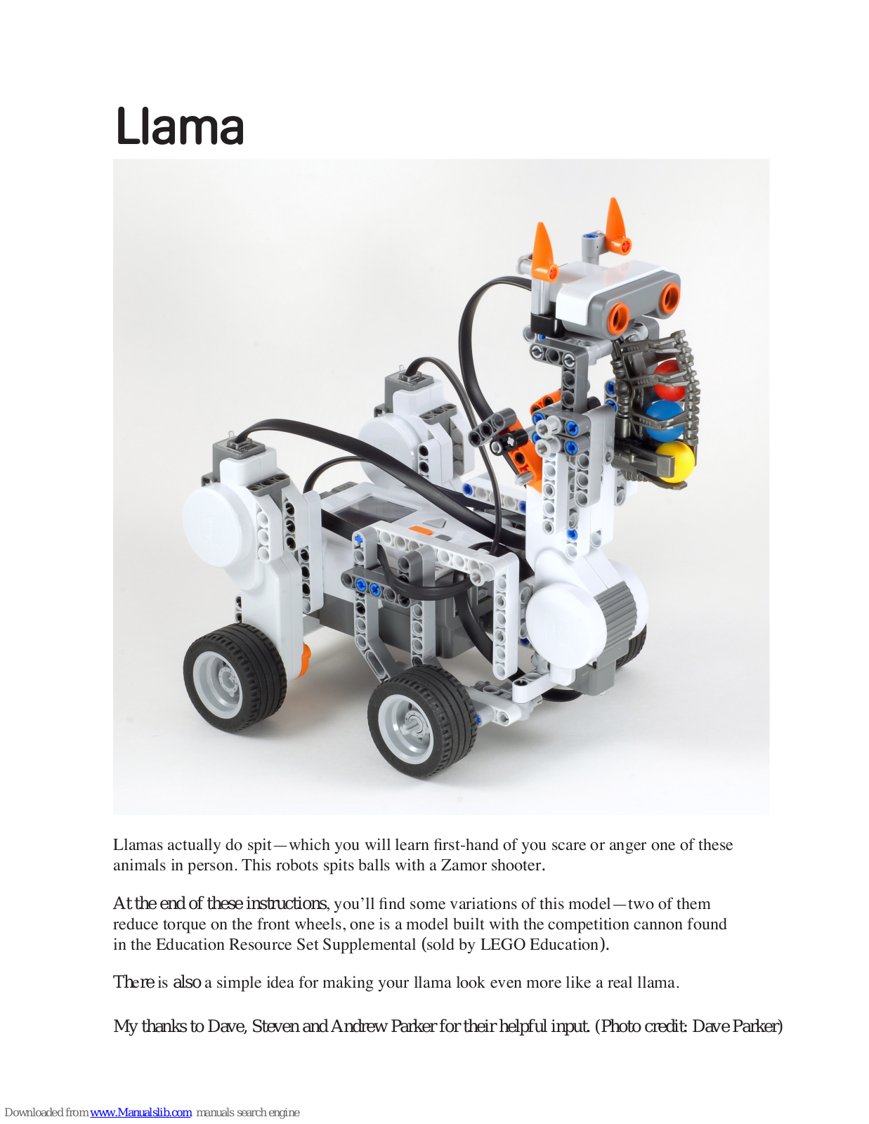 LEGO Mindstorms Llama User Manual