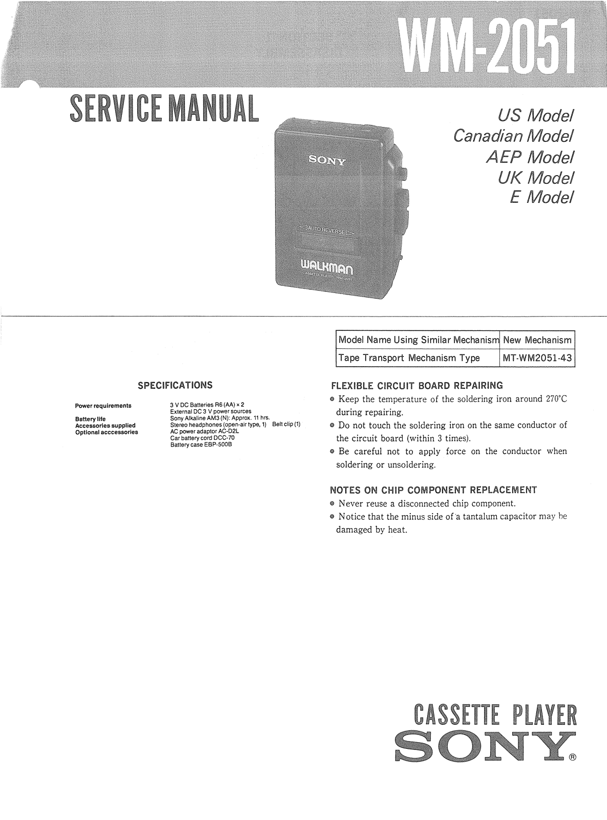 Sony WM-2051 Service manual
