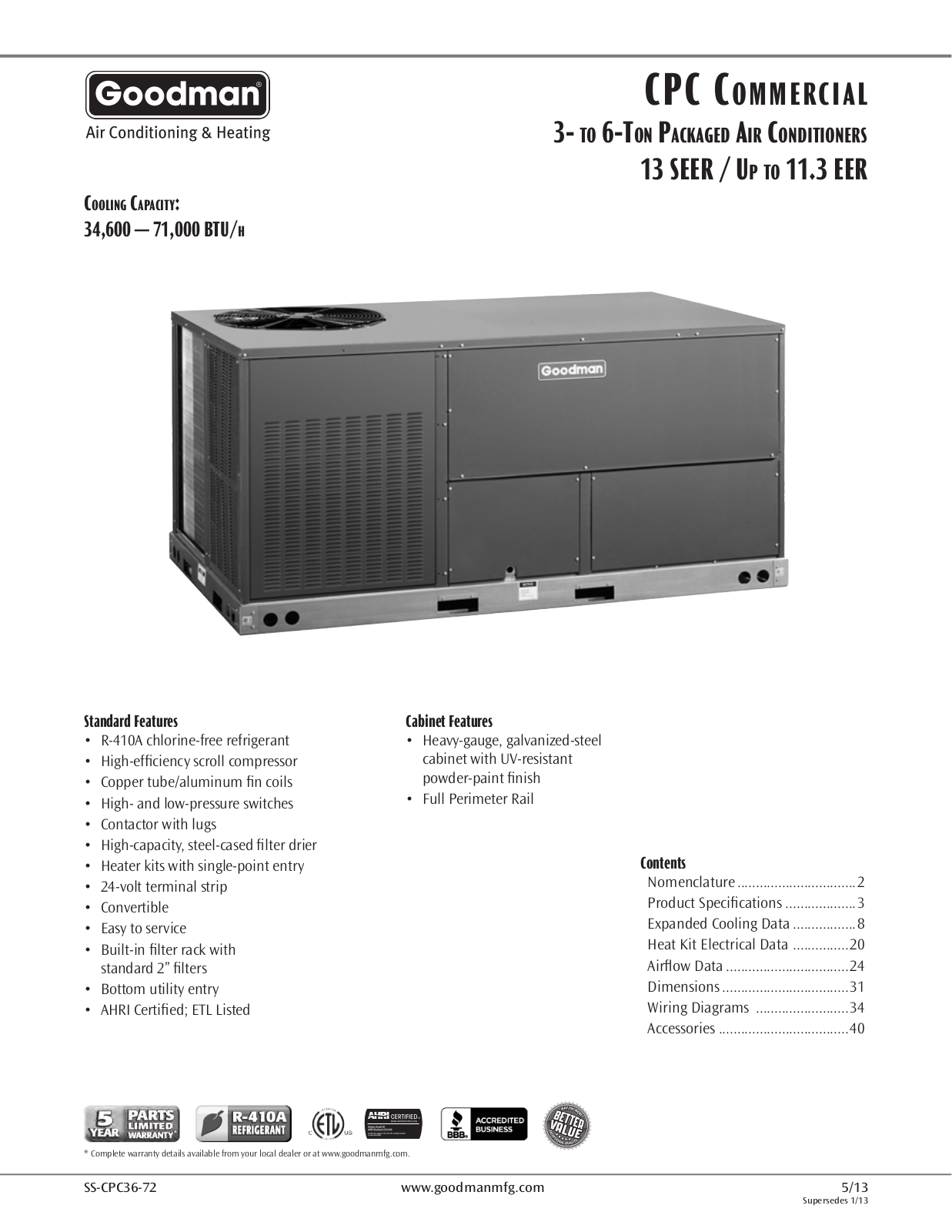 Goodman Mfg SS-CPC36-72 User Manual