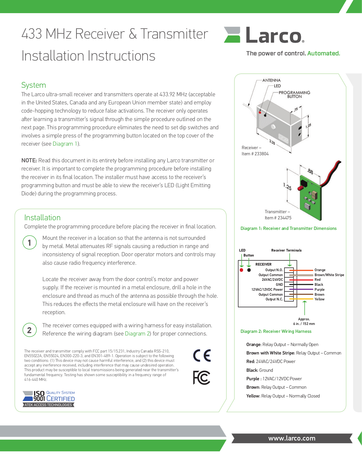 Larco 433 MHz User Manual