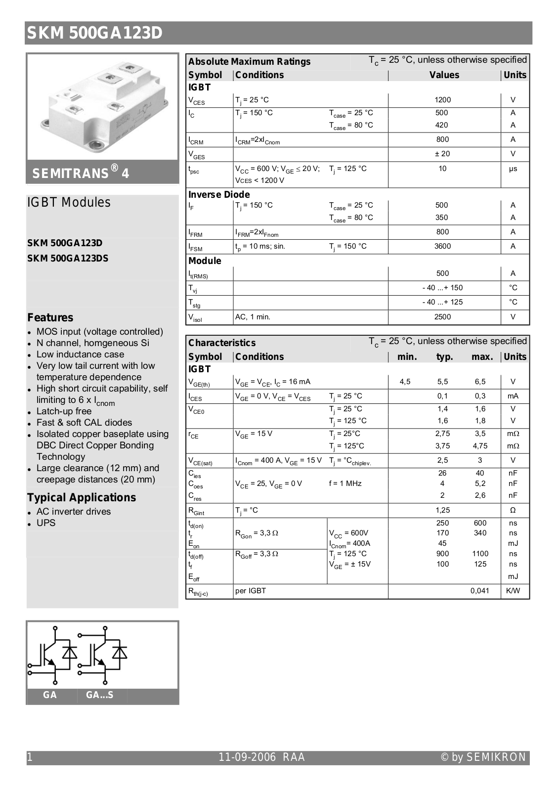 Semikron SKM500GA123DS Data Sheet