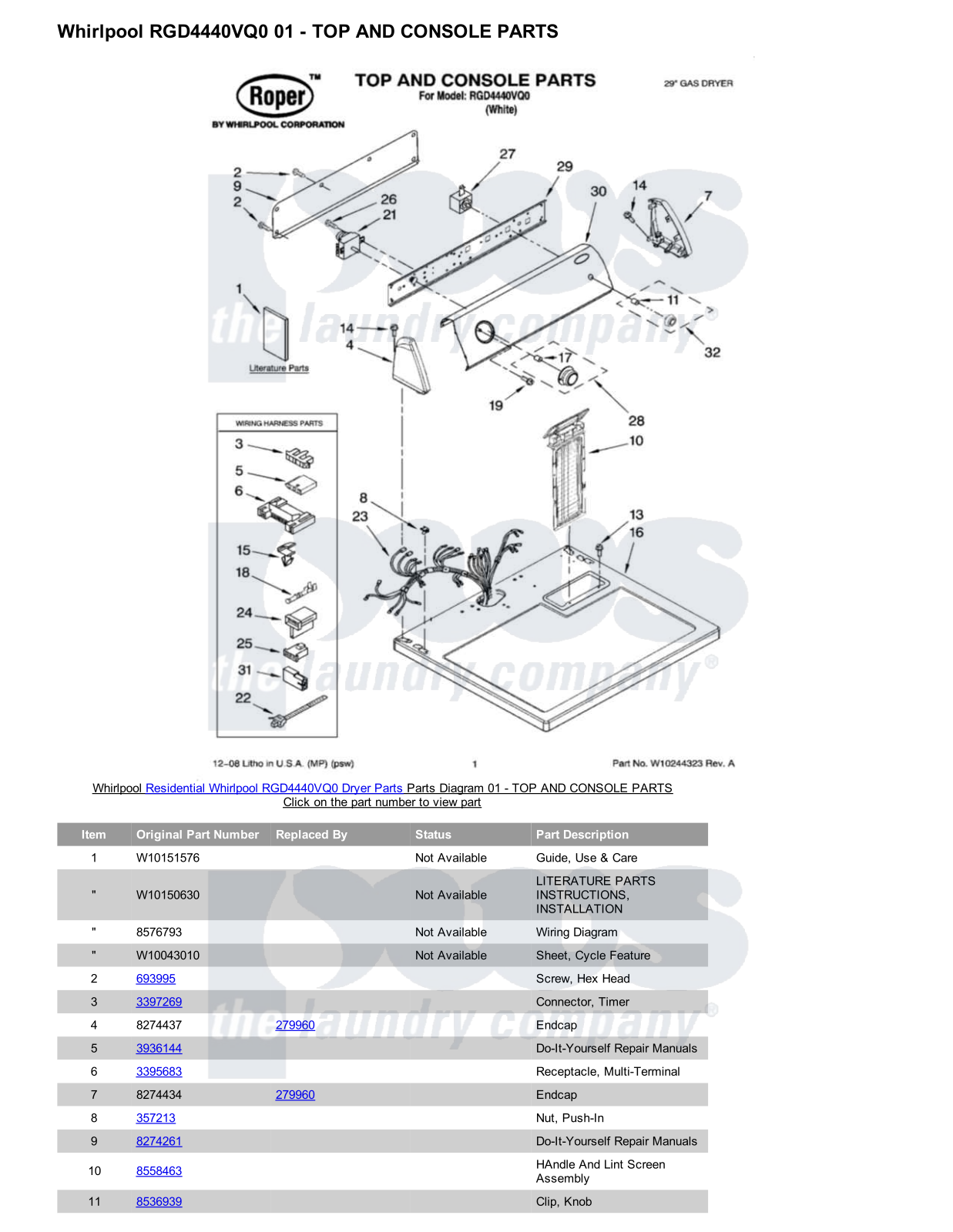 Whirlpool RGD4440VQ0 Parts Diagram