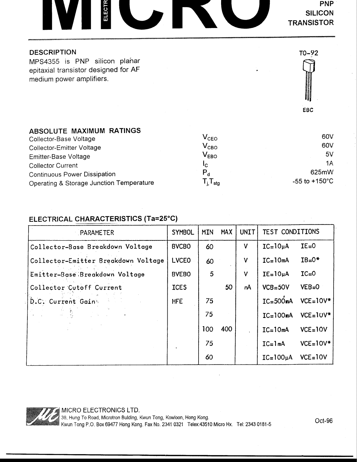 MICRO MPS4355 Datasheet