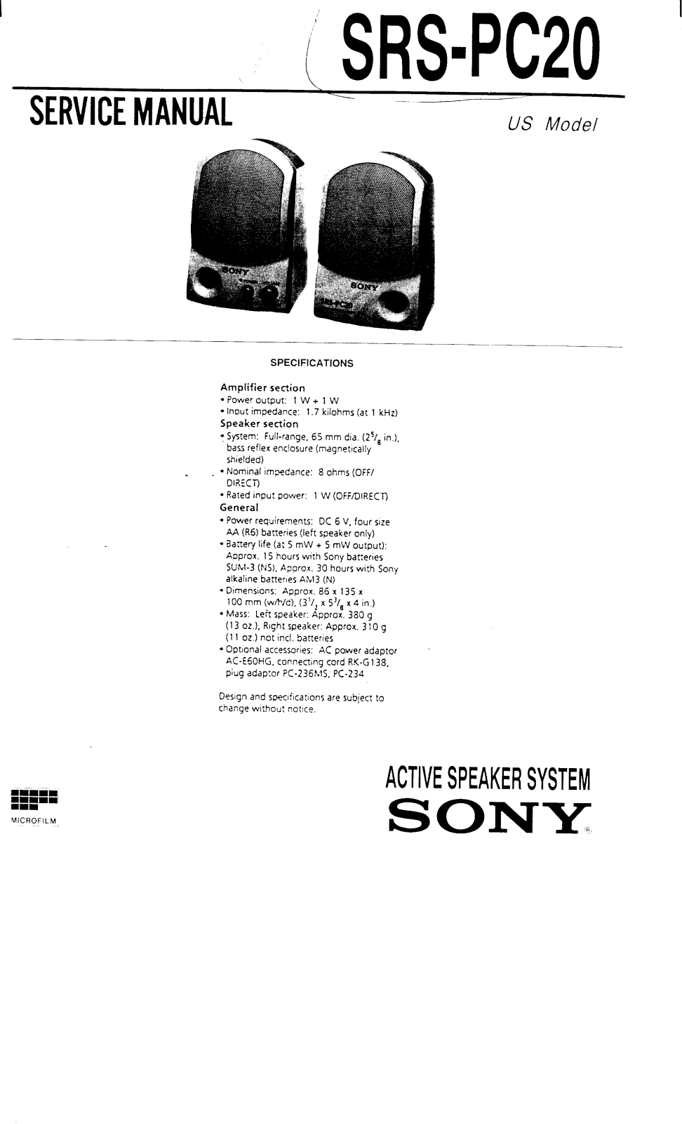 Sony SRSPC20 User Manual