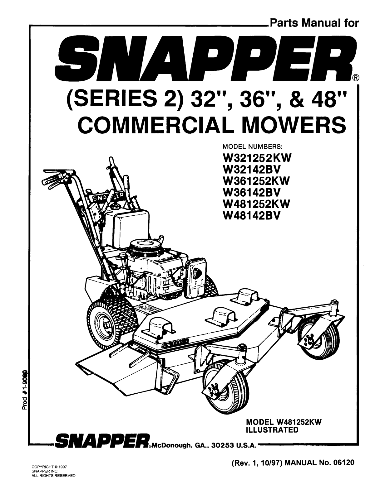 Snapper W48142BV, W361252KW, W32142BV, W36142BV, W321252KW User Manual