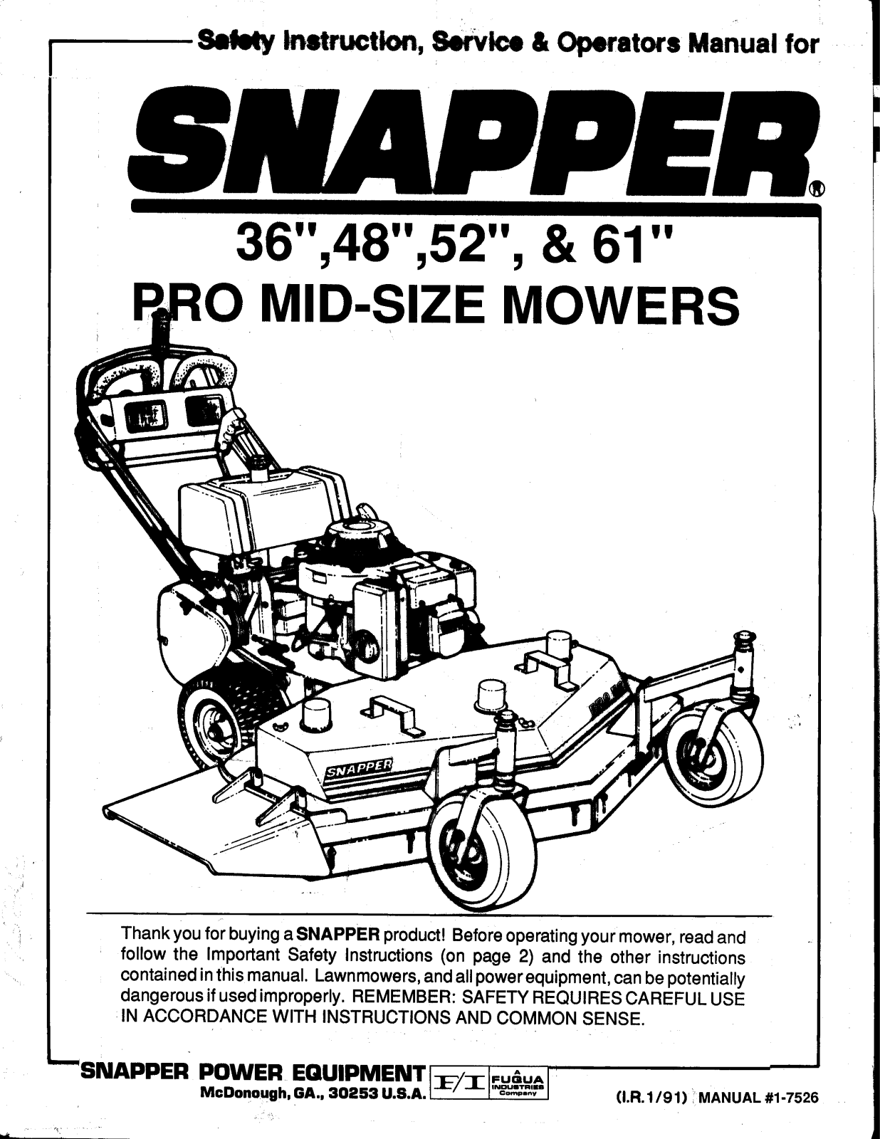 Snapper 36, 61, 48, 52 User Manual