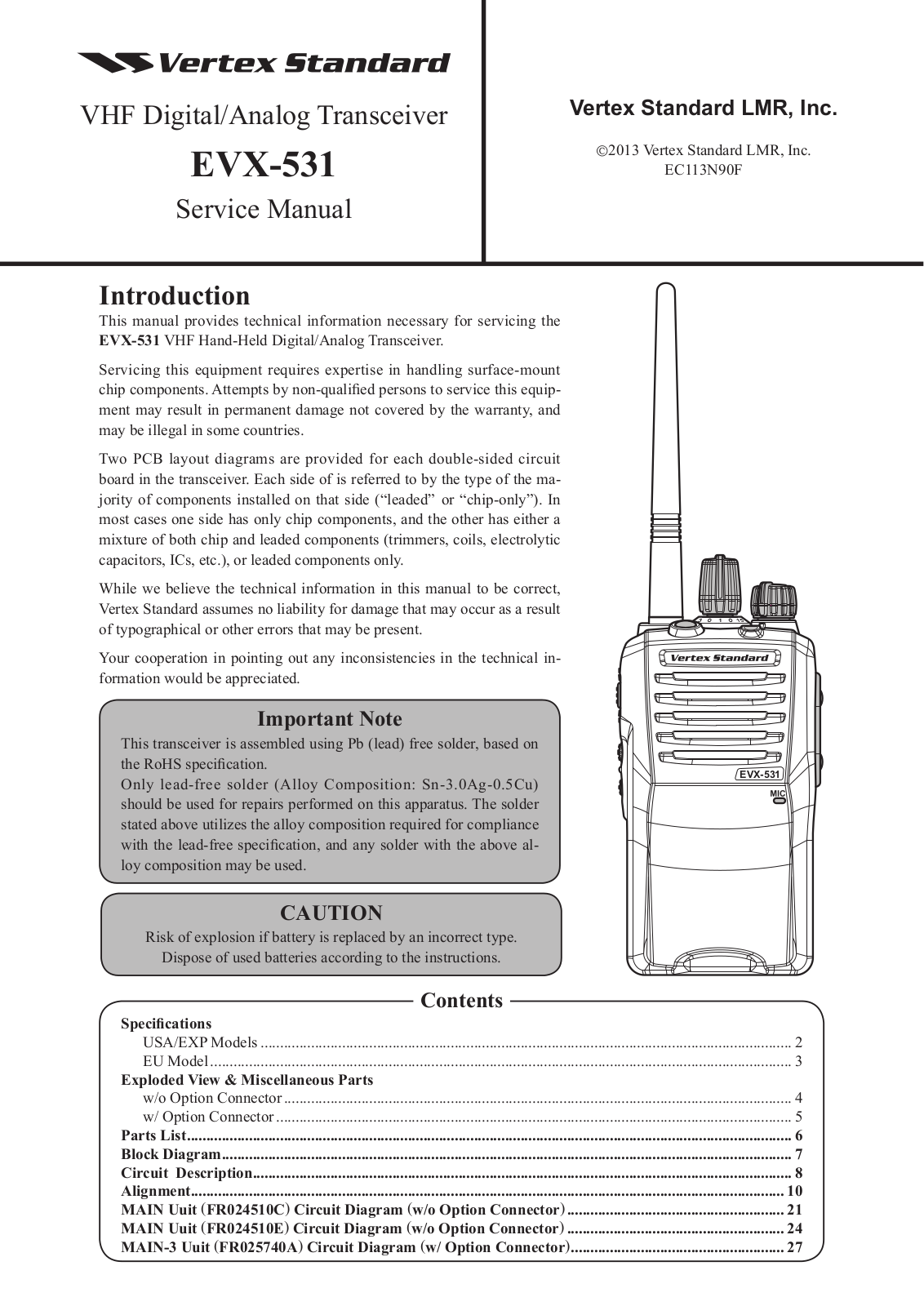 Vertex Standard EVX-531, evx-534, evx-539 Service Manual