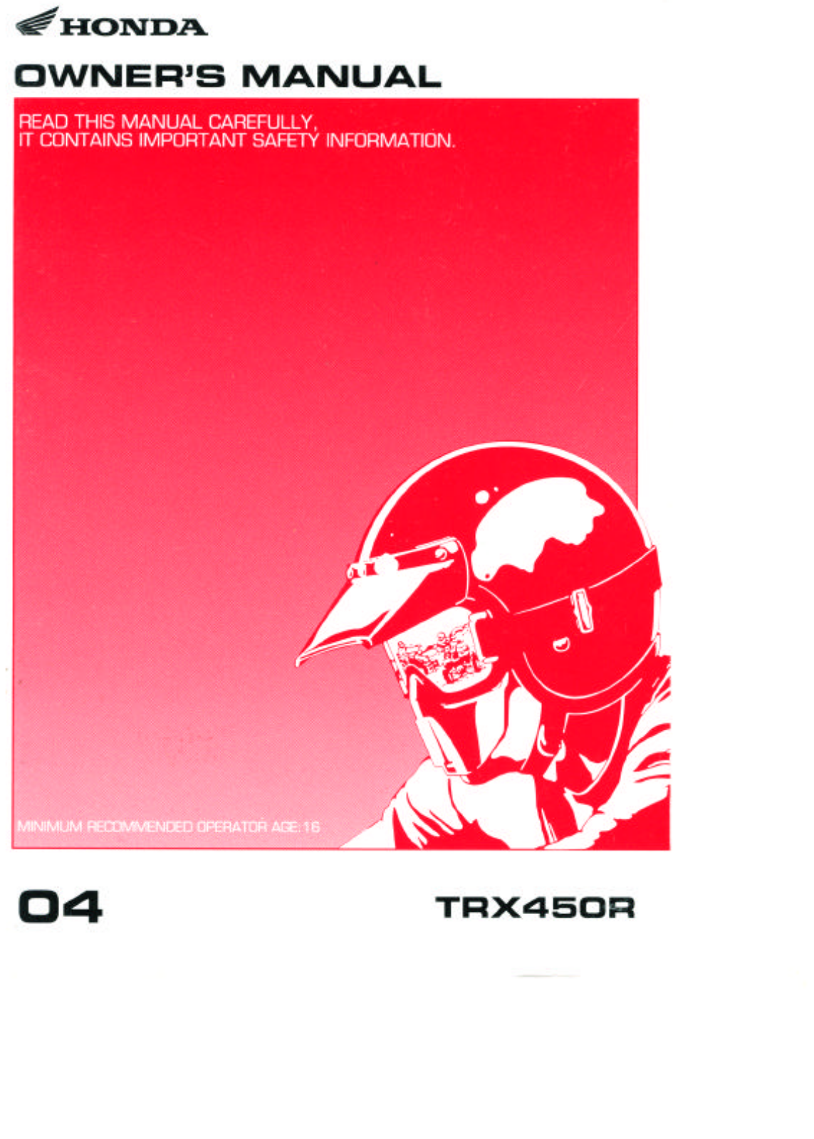 Honda TRX450R 2004 Owner's Manual