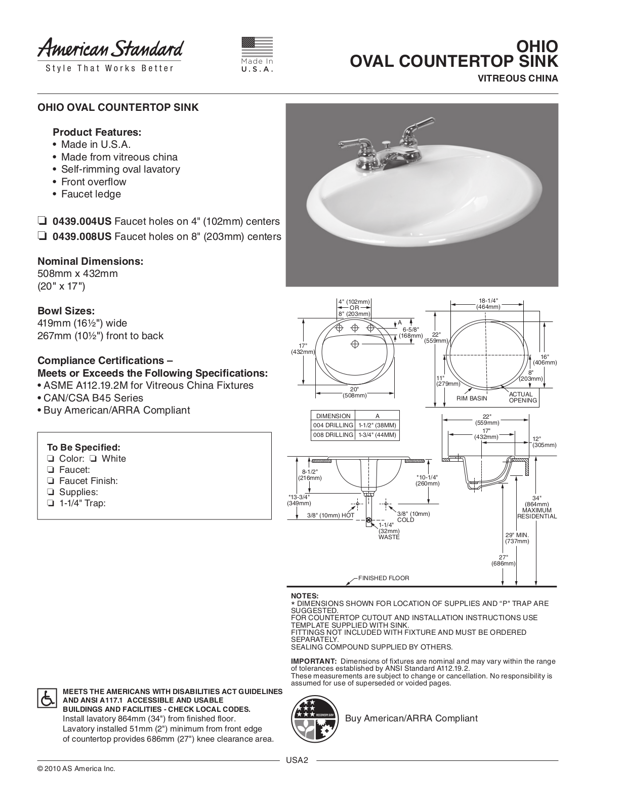 American Standard ASD7718 Specifications - ManualMachine.com
