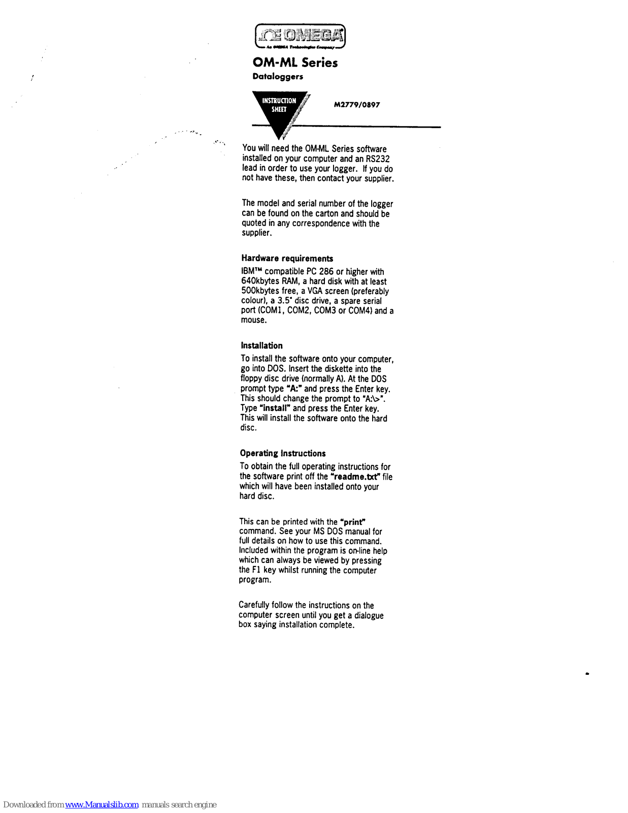 Omega Om-ML Instruction Sheet - ManualMachine.com