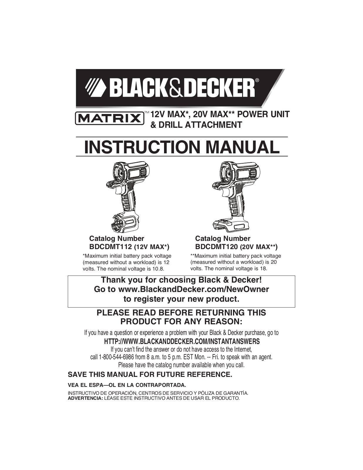 Black & Decker BDCDMT112, BDCDMT120 User Manual