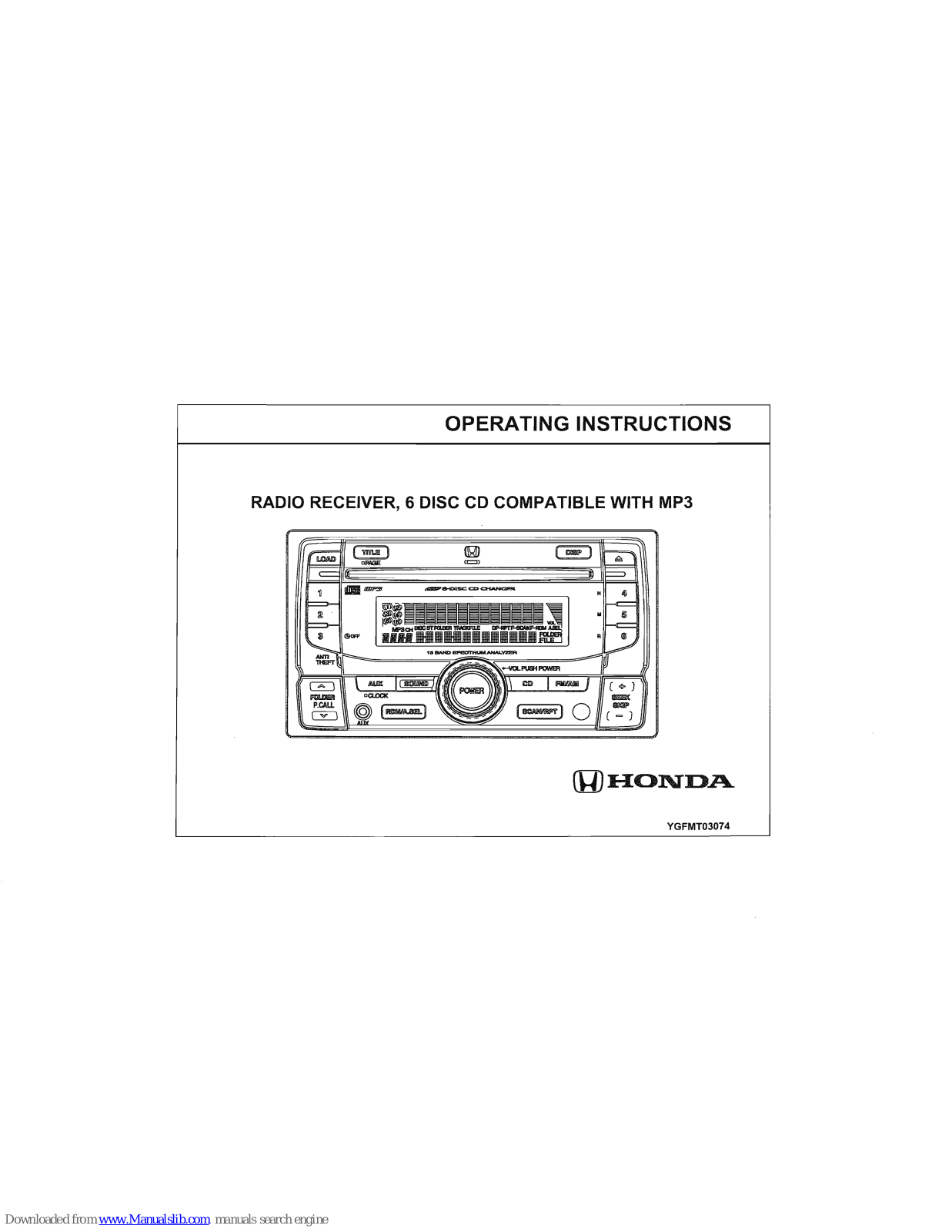 Honda YGFMT03074 Operating Instructions Manual