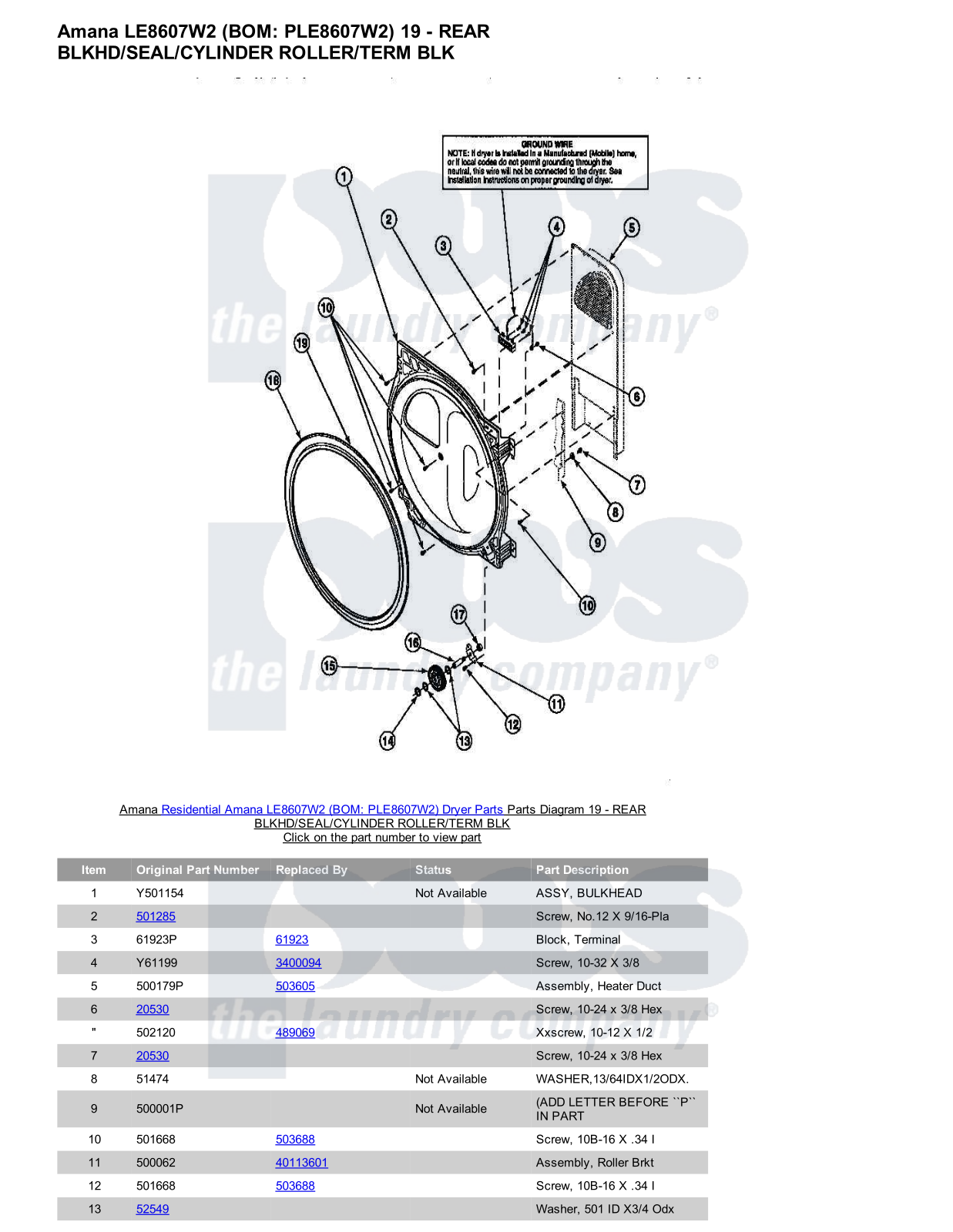 Amana LE8607W2 Parts Diagram