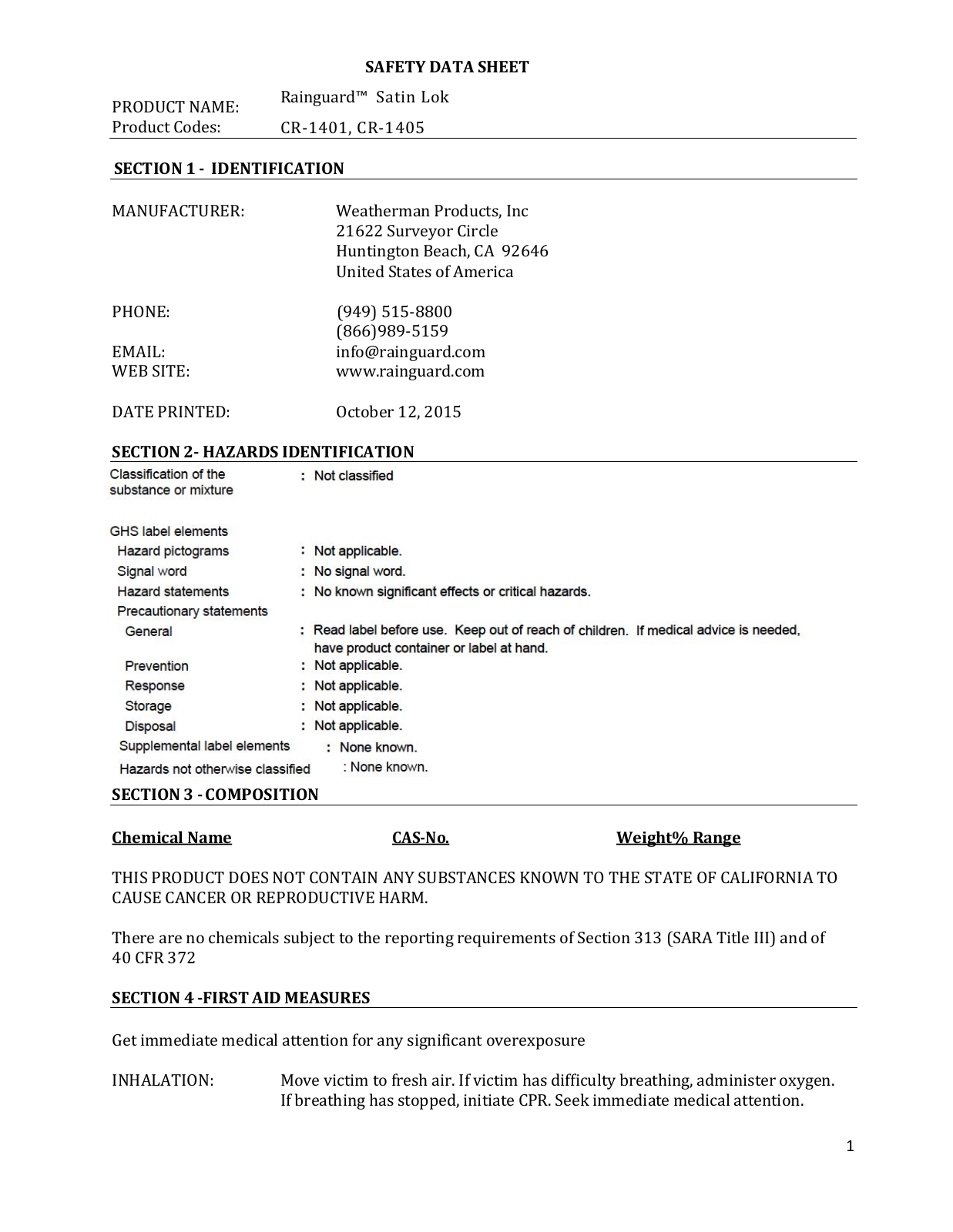 Rainguard International CR-1405 User Manual