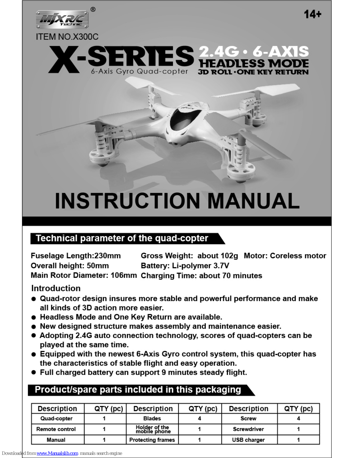 MJX R/C X300 Instruction Manual