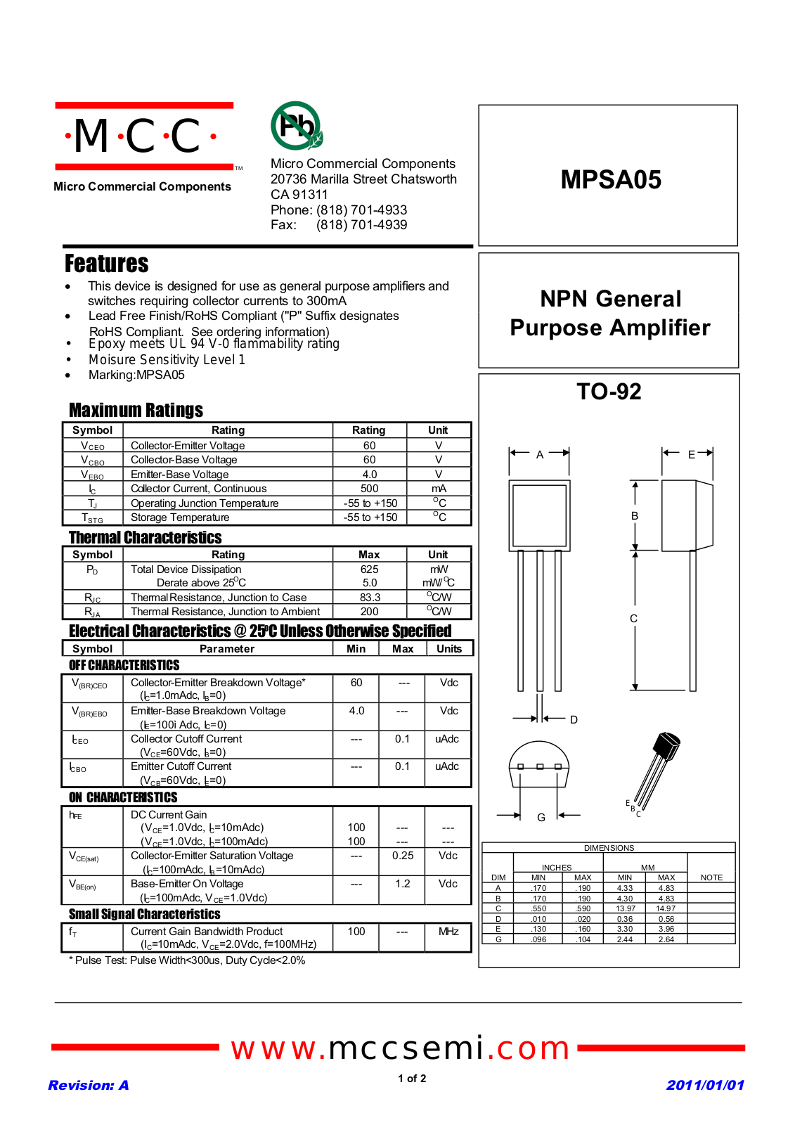 Datasheet mpsa05_to-92 Datasheet - ManualMachine.com