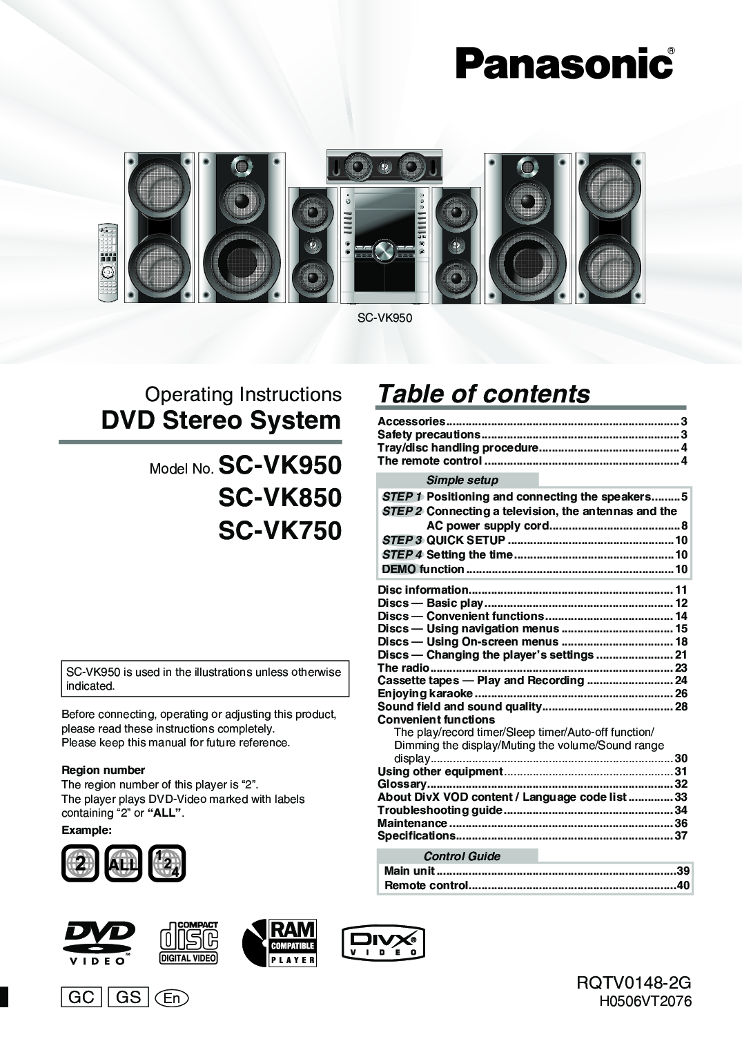 Panasonic SC-VK750, SC-VK850, SC-VK950 User Manual