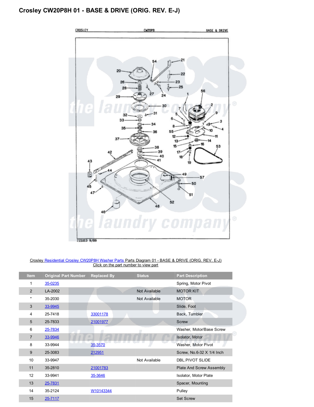 Crosley CW20P8H Parts Diagram