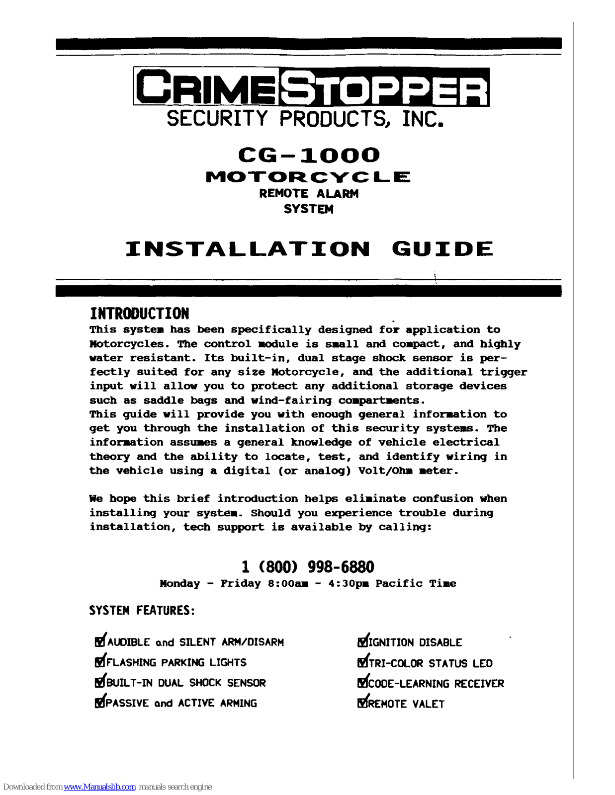 CrimeStopper CG-1000 Installation Manual