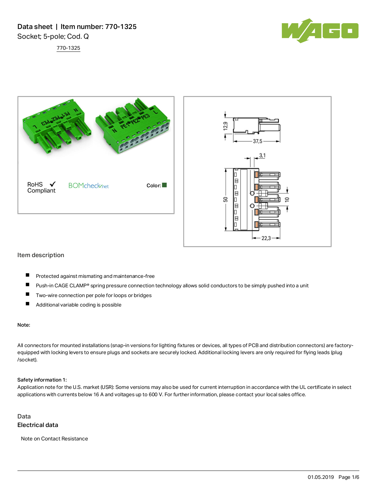 Wago 770-1325 Data Sheet