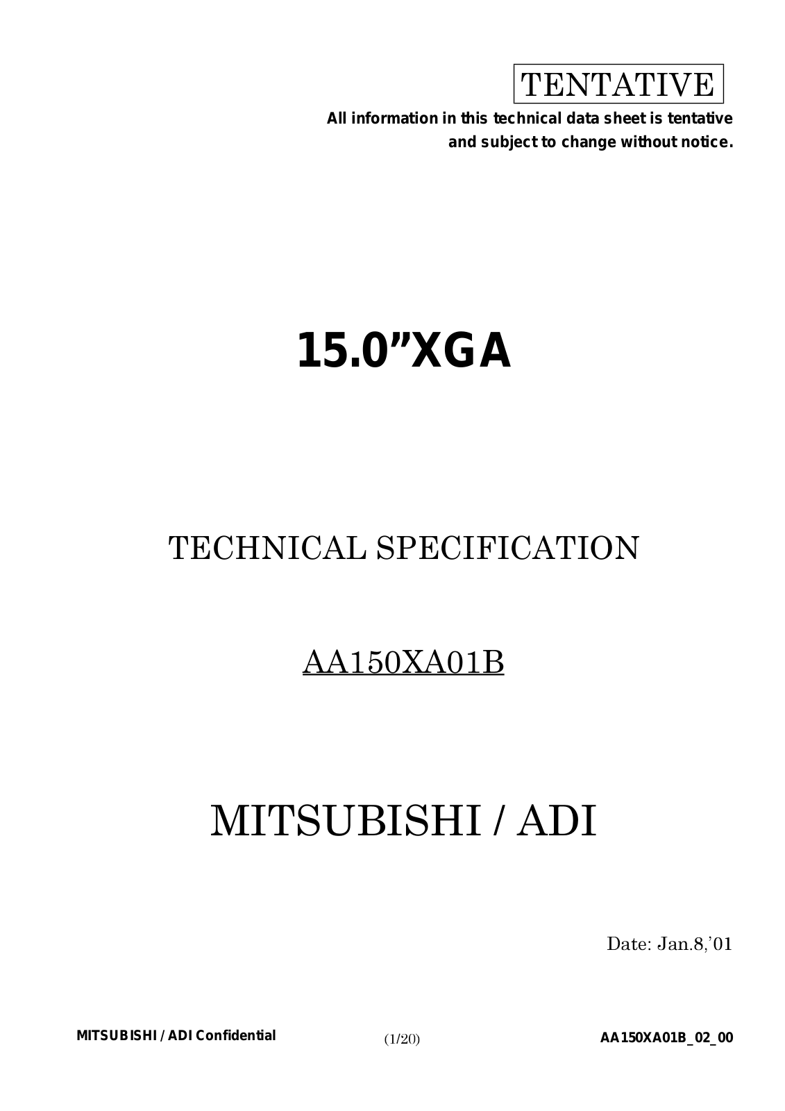 Mitsubishi AA150XA01B Specification