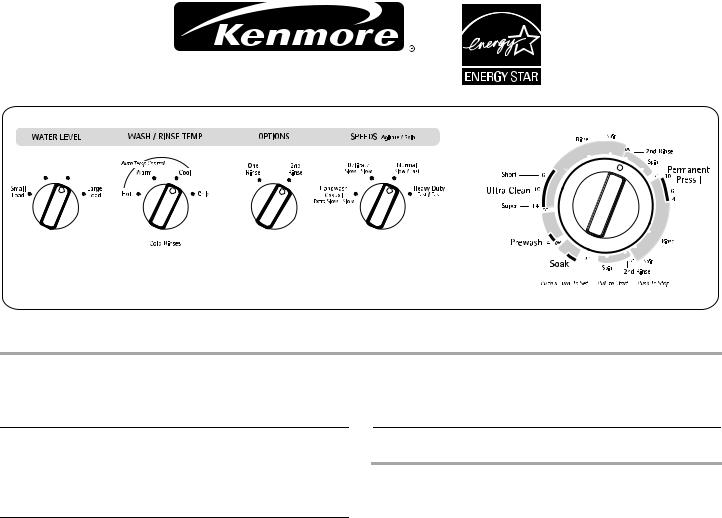 Kenmore 110.1685*, 110.1686*, 110.1688* Feature Sheet