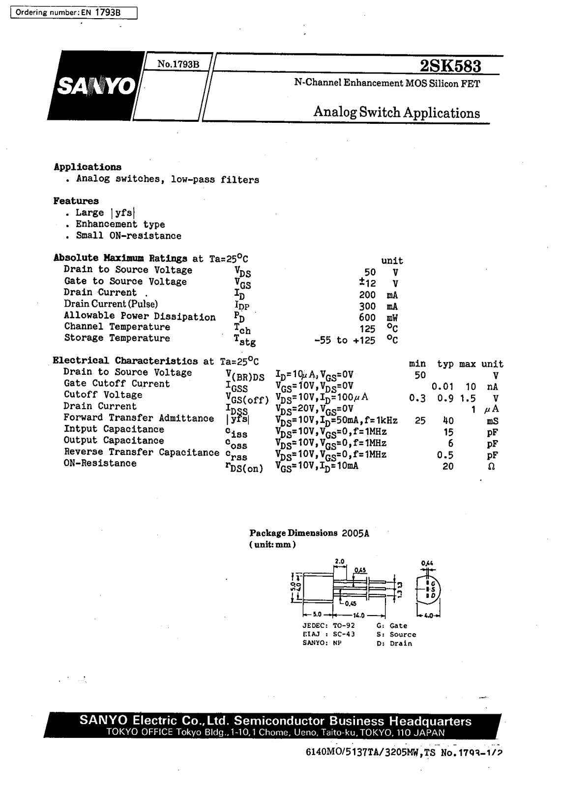 SANYO 2SK583 Datasheet