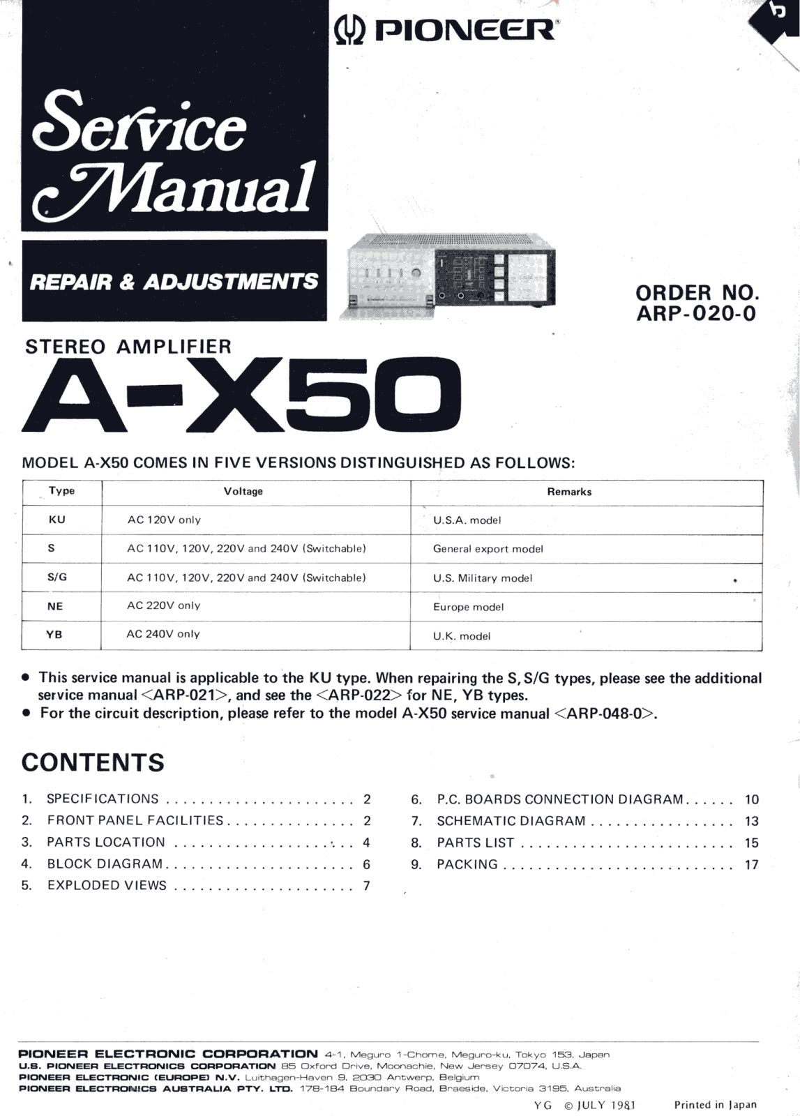 Pioneer AX-50 Schematic