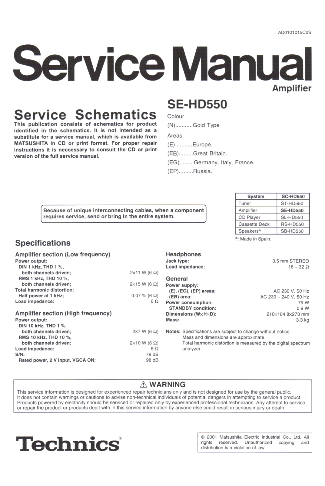 Technics SE-HD550 Service Manual