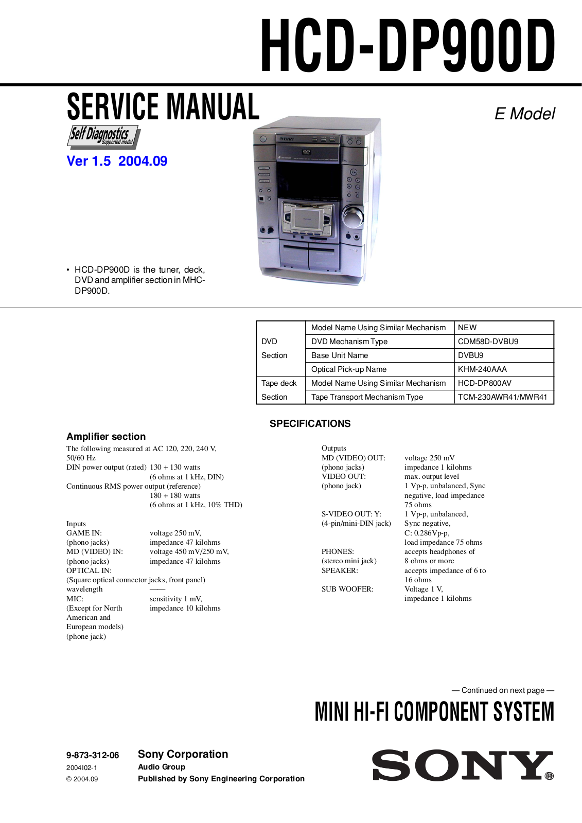 Sony HCD-DP900D Service Manual
