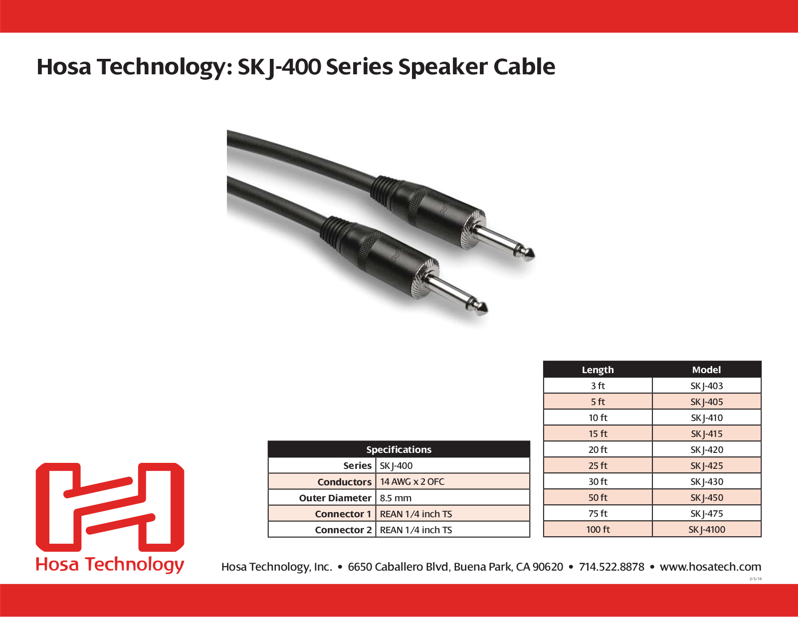 Hosa SKJ-403, SKJ-405, SKJ-410, SKJ-4100, SKJ-415 Specifications