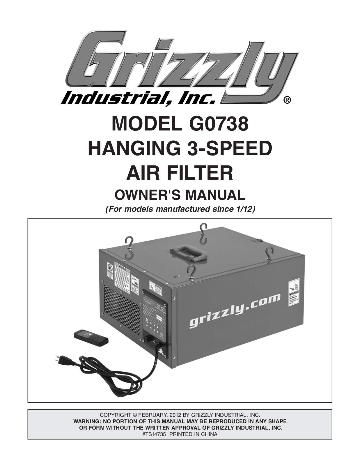 Grizzly G0738 User Manual