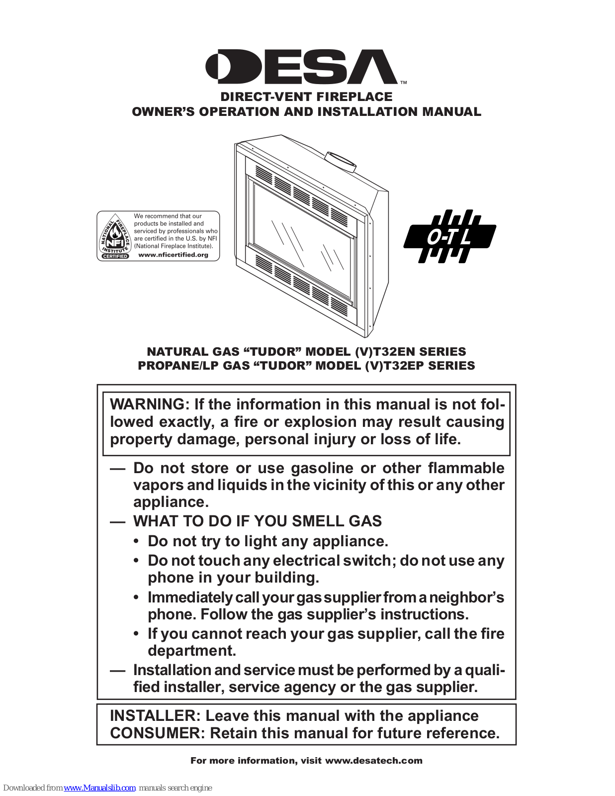 Desa T32EN, T32EP Owner's Operation And Installation Manual