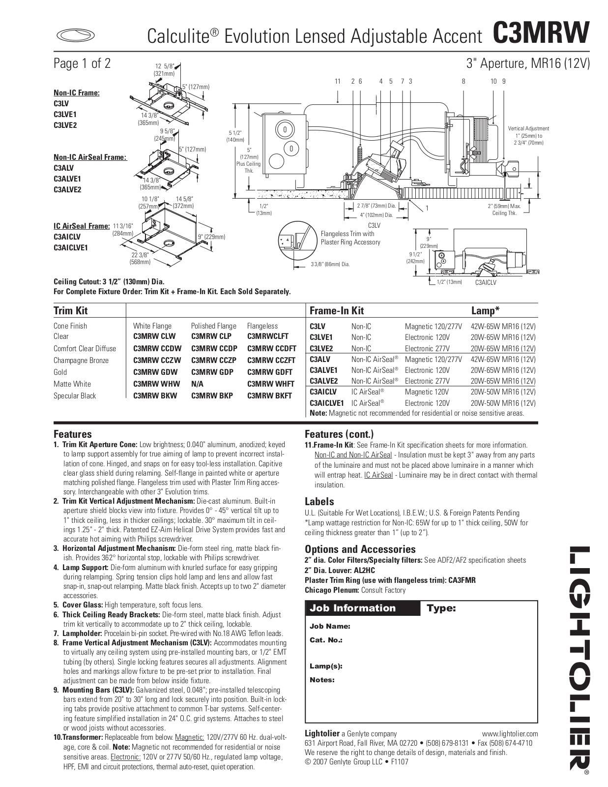 Lightolier C3MRW User Manual