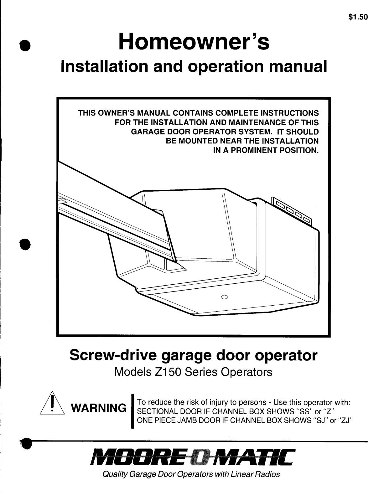 moore o matic Z150 Installation And Operation Manual