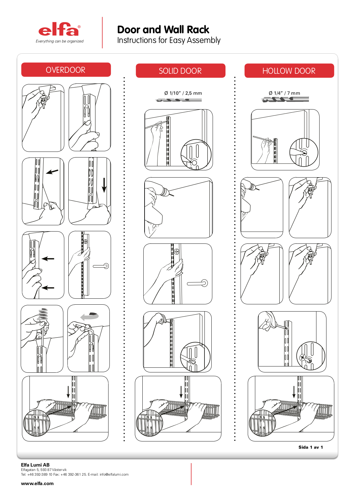 Elfa Door and wall rack User Manual