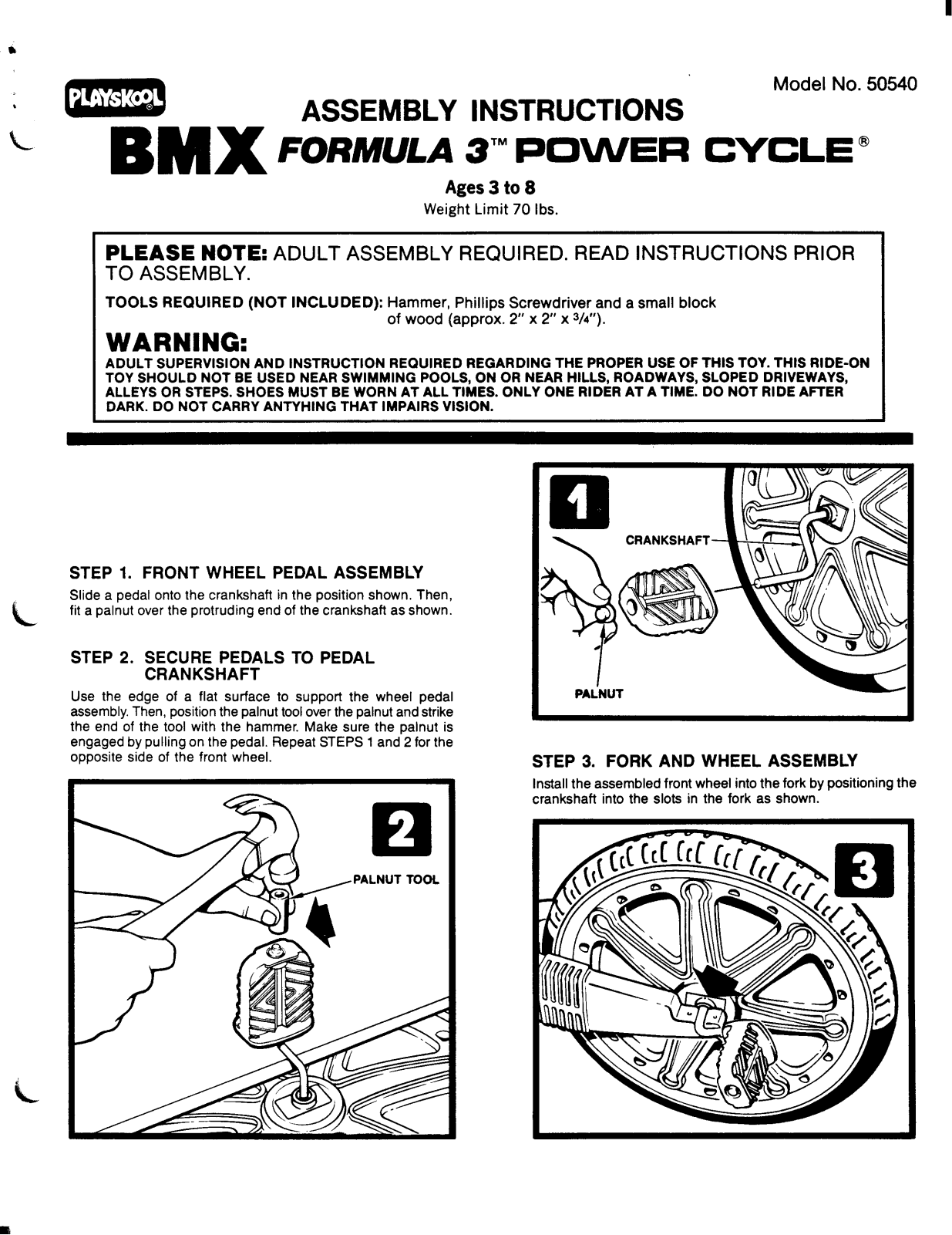 HASBRO BMX Formula 3 Power Cycle User Manual