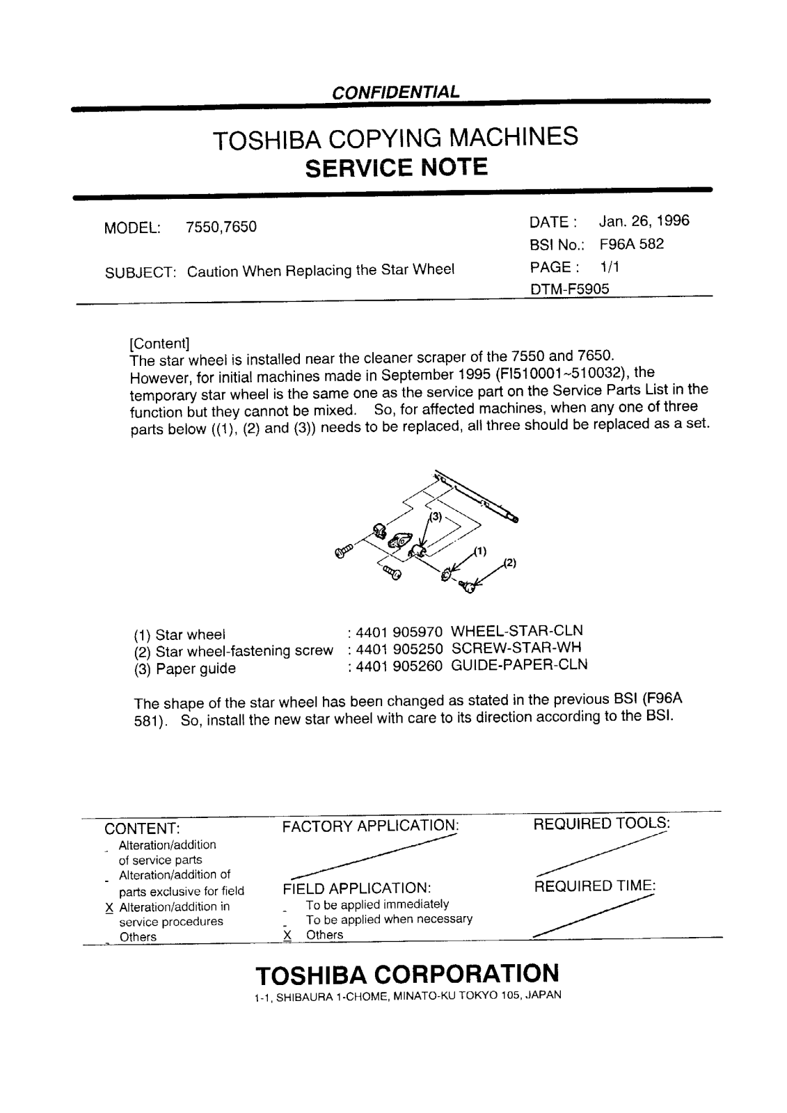 Toshiba f96a582 Service Note