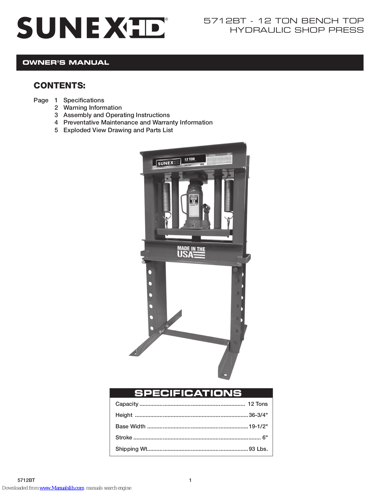 Sunex HD 5712BT Owner's Manual