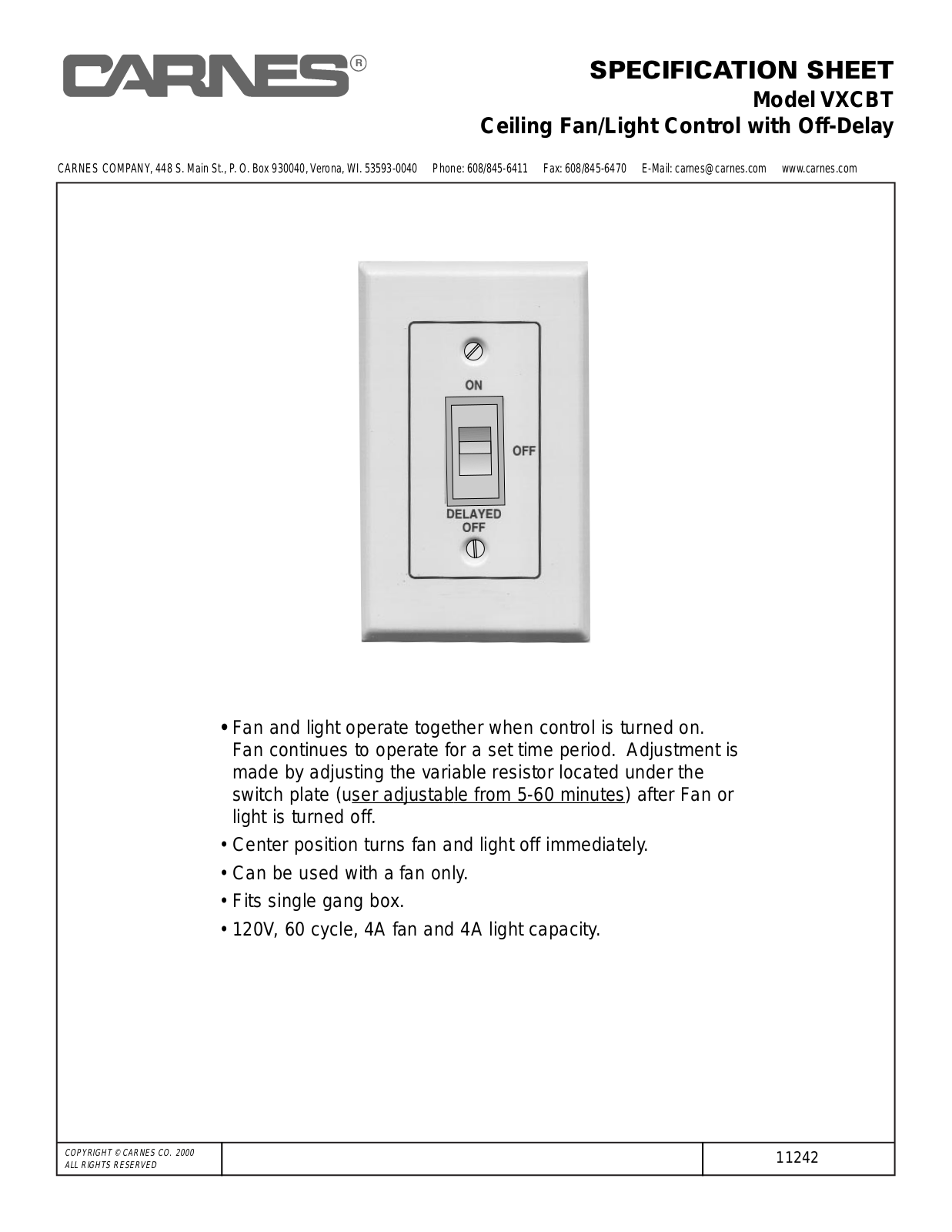 Carnes VXCBT User Manual