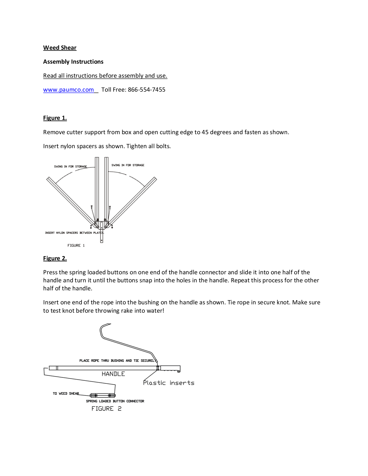 Paumco Weed Shear Assembly Instructions Manual