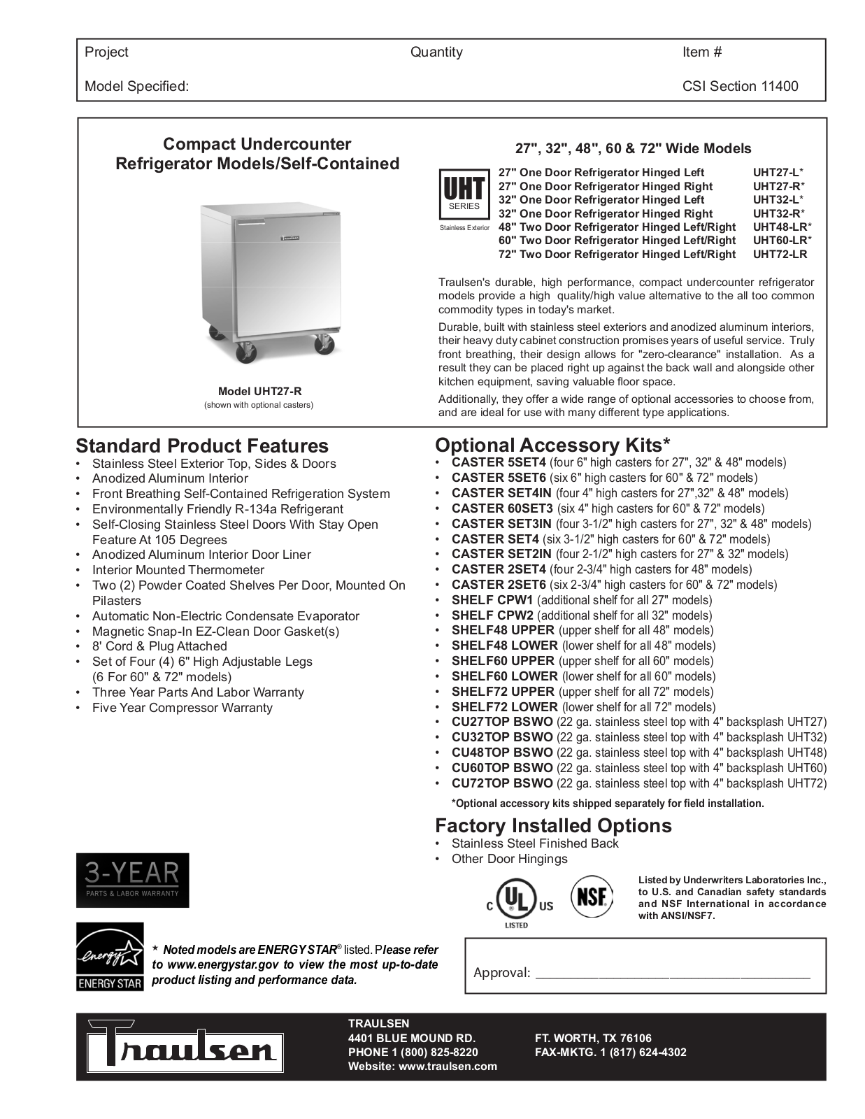 Traulsen UHT27-L User Manual