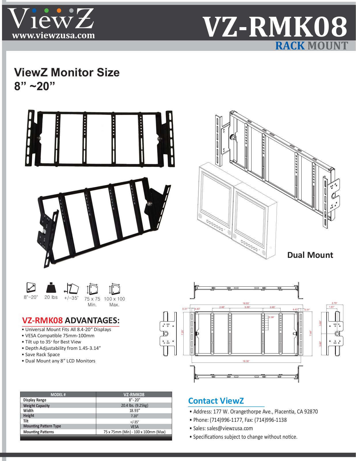 ViewZ VZ-RMK08 Specsheet