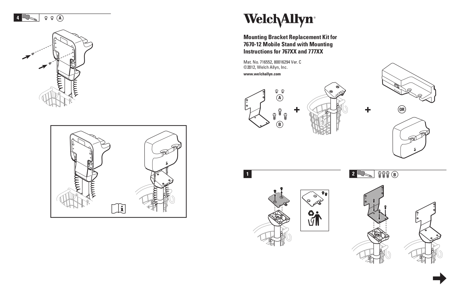 Welch Allyn Mounting Bracket Replacement User Manual