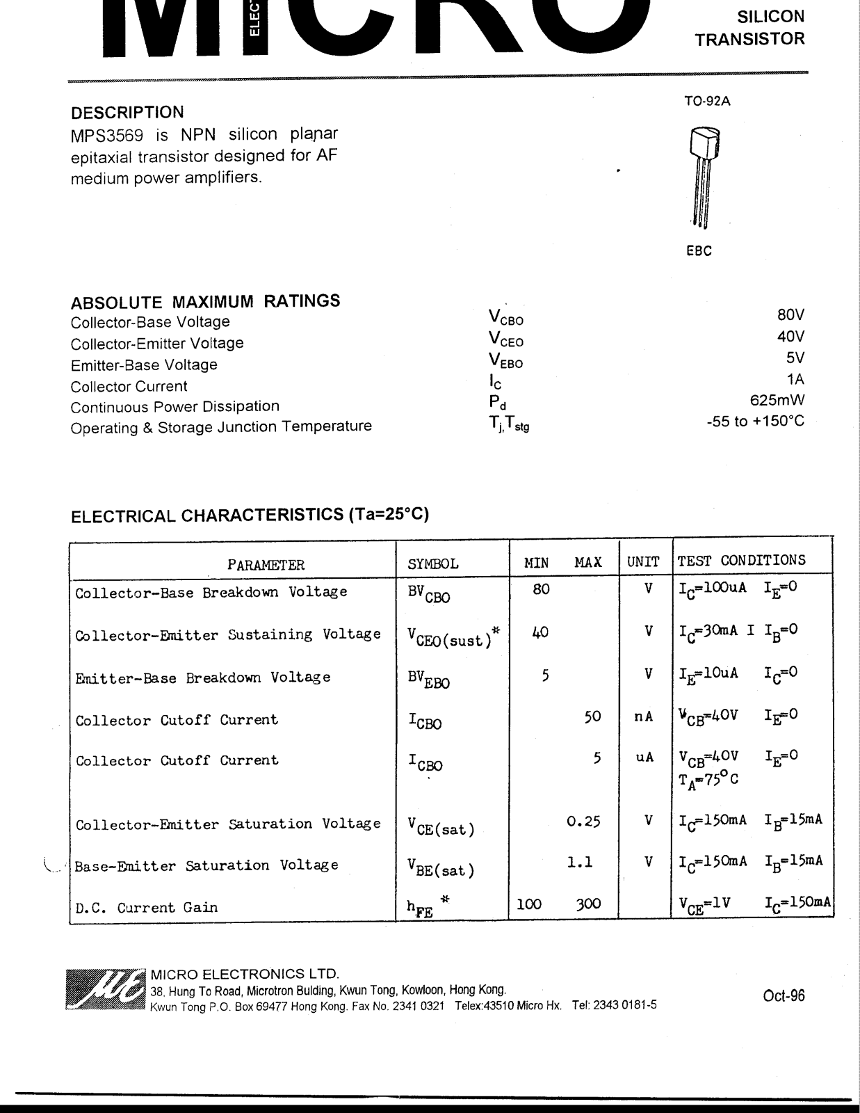 MICRO MPS3569 Datasheet